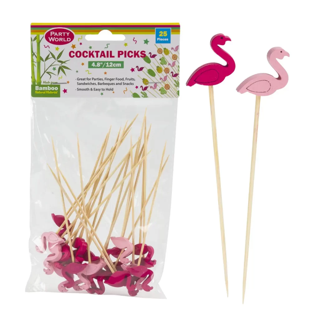 25pc Flamingo Bamboo Cocktail Picks- 4.8" 60508