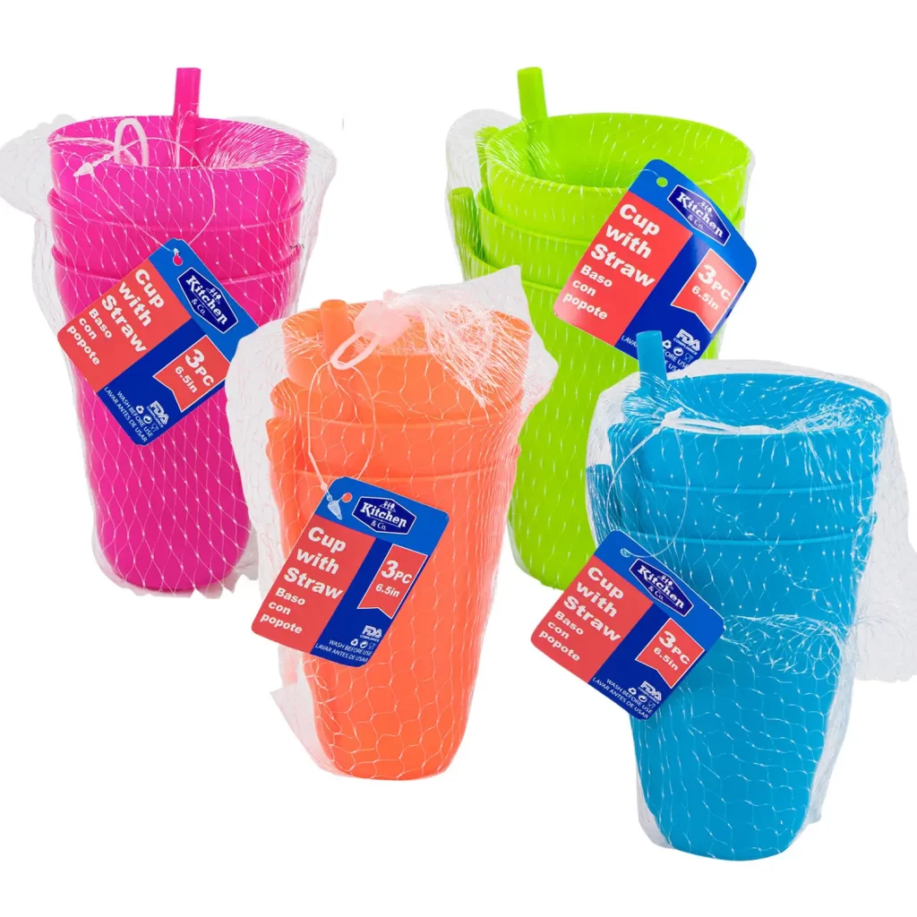 3pc Cup W/ Straw- 5.5"- 4 Assortments 70849