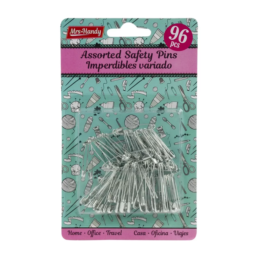 96pc Safety Pins- Silver- Assorted Sizes 56180