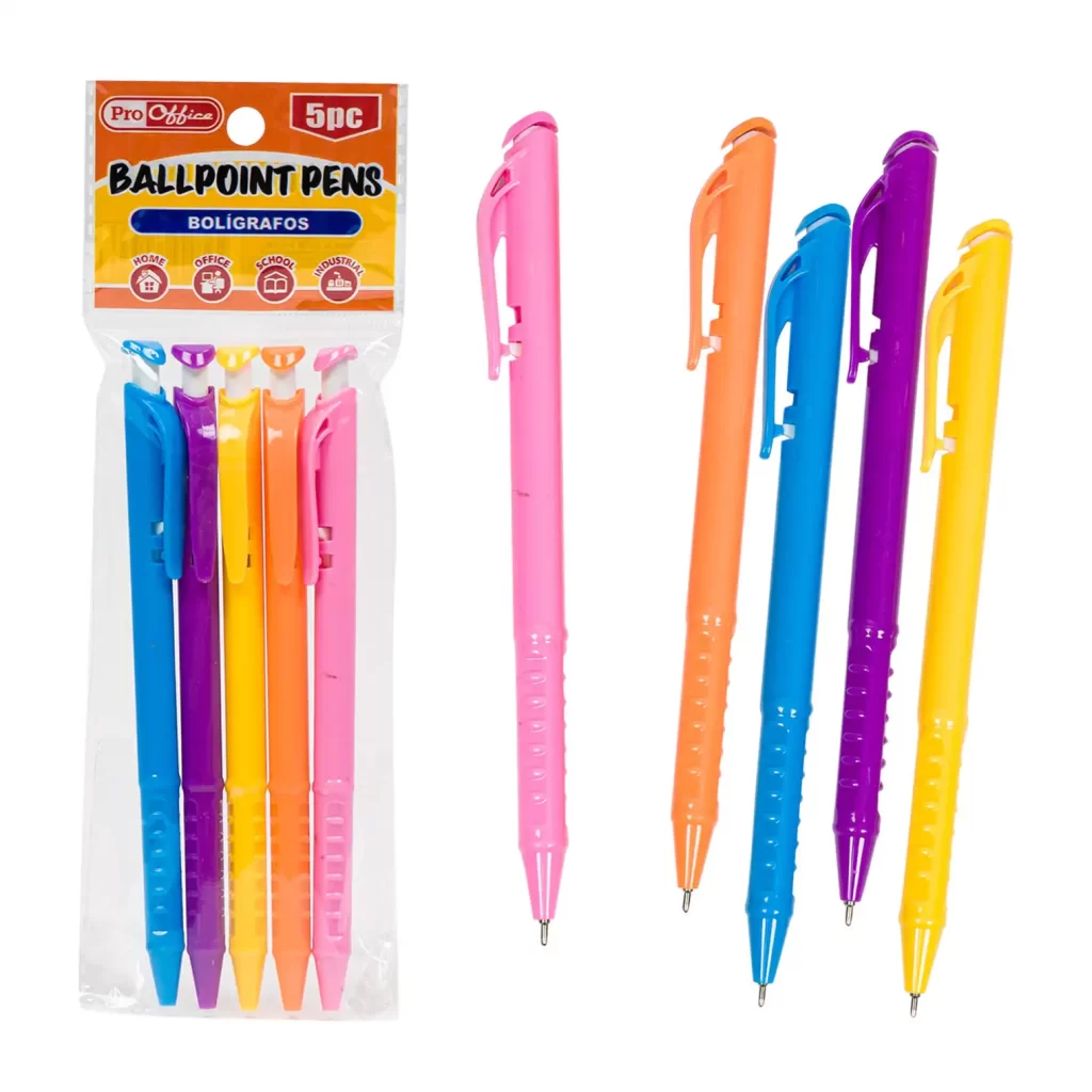 BALLPOINT PEN,5pc RETRACTABLE 77053