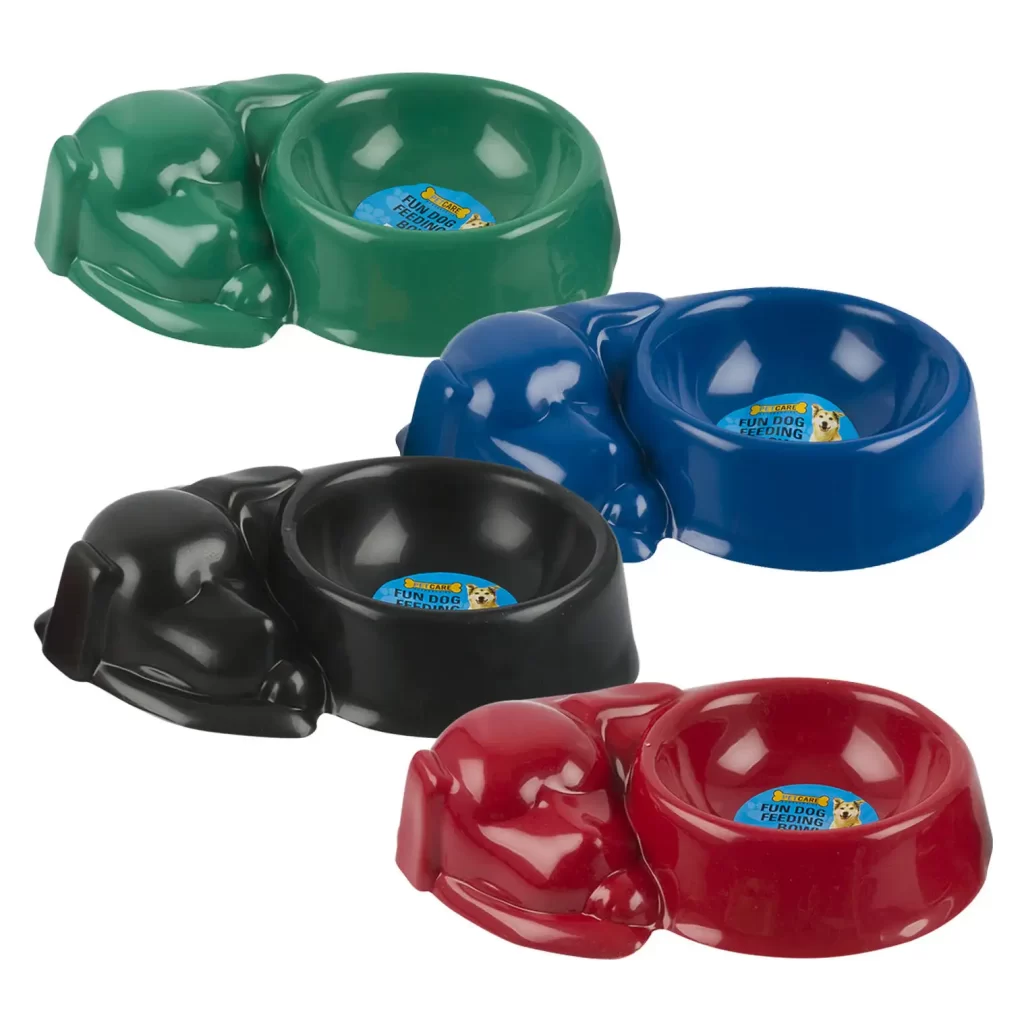 Dog Shaped Dog Bowl- Assorted Colors 70430