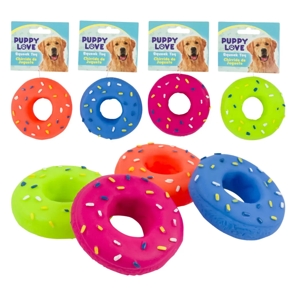 Donut Squeaky Dog Toy- 3.7"- 4 Assortments 60426