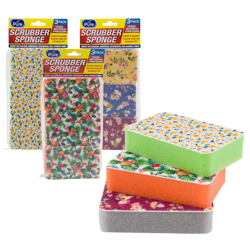 All Pure 3pc Scrubber Sponge- 3 Assorted Designs 75699